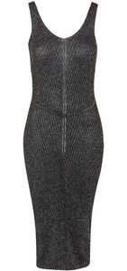 Topshop Black Metallic Rib Midi Dress